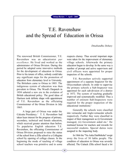T.E. Ravenshaw and the Spread of Education in Orissa