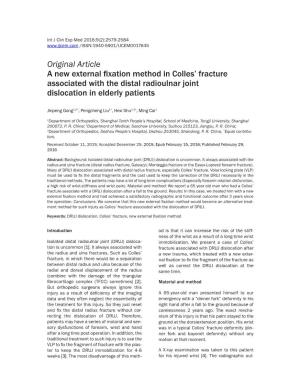 Original Article a New External Fixation Method in Colles' Fracture