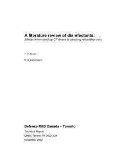 A Literature Review of Disinfectants: Effects When Used by CF Divers in Cleaning Rebreather Sets