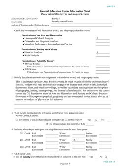 Introduction to Eurasia Indicate If Seminar And/Or Writing II Course