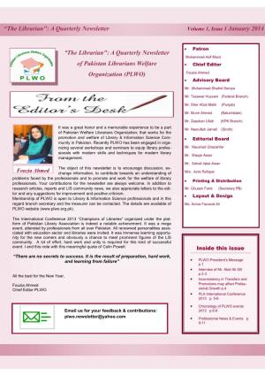 The Librarian": a Quarterly Newsletter Volume 1, Issue 1 January 2014
