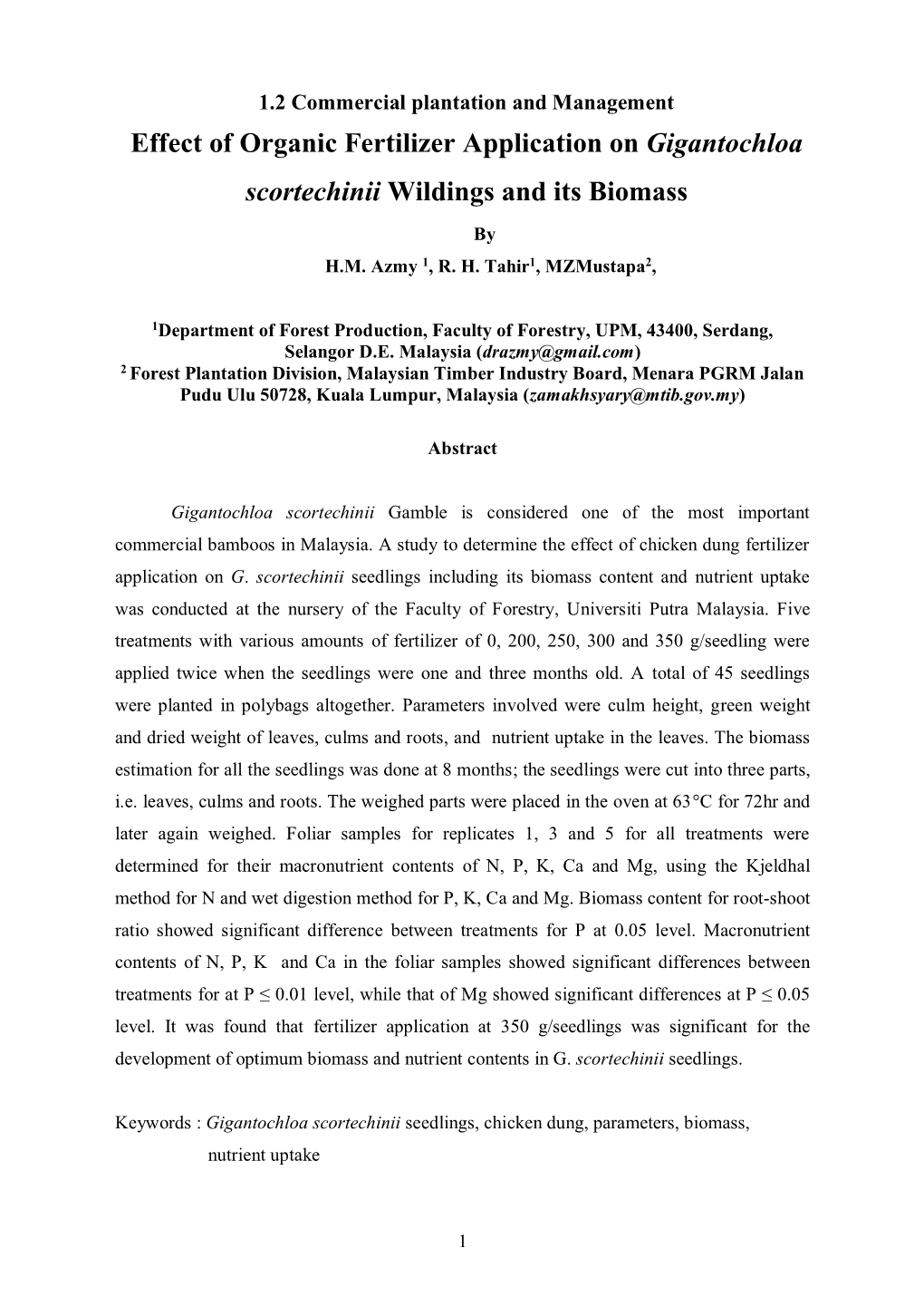 Biomass Study on the Effect of Organic Fertilizer Application On