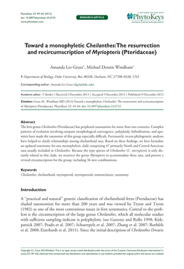 Toward a Monophyletic Cheilanthes: the Resurrection and Recircumscription of Myriopteris (Pteridaceae)