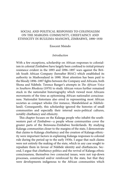 Community, Chieftaincy and Ethnicity in Bulilima-Mangwe, Zimbabwe, 1890–1930