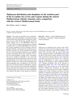 Thaliacean Distribution and Abundance in the Northern Part of the Levantine