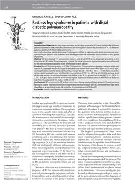 Restless Legs Syndrome in Patients with Distal Diabetic Polyneuropathy