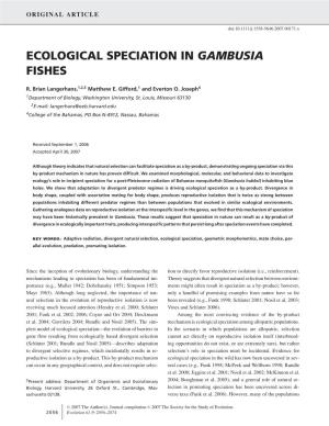 Ecological Speciation in Gambusia Fishes