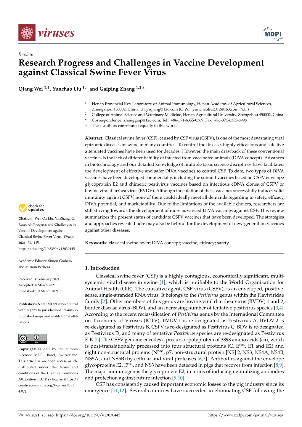 Research Progress and Challenges in Vaccine Development Against Classical Swine Fever Virus