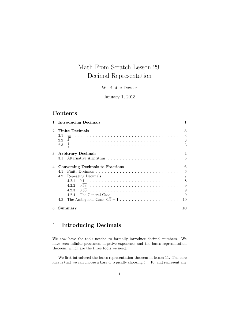 Decimal Representation