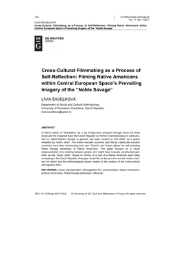 Cross-Cultural Filmmaking As a Process of Self-Reflection: Filming Native Americans Within Central European Space’S Prevailing Imagery of the “Noble Savage”