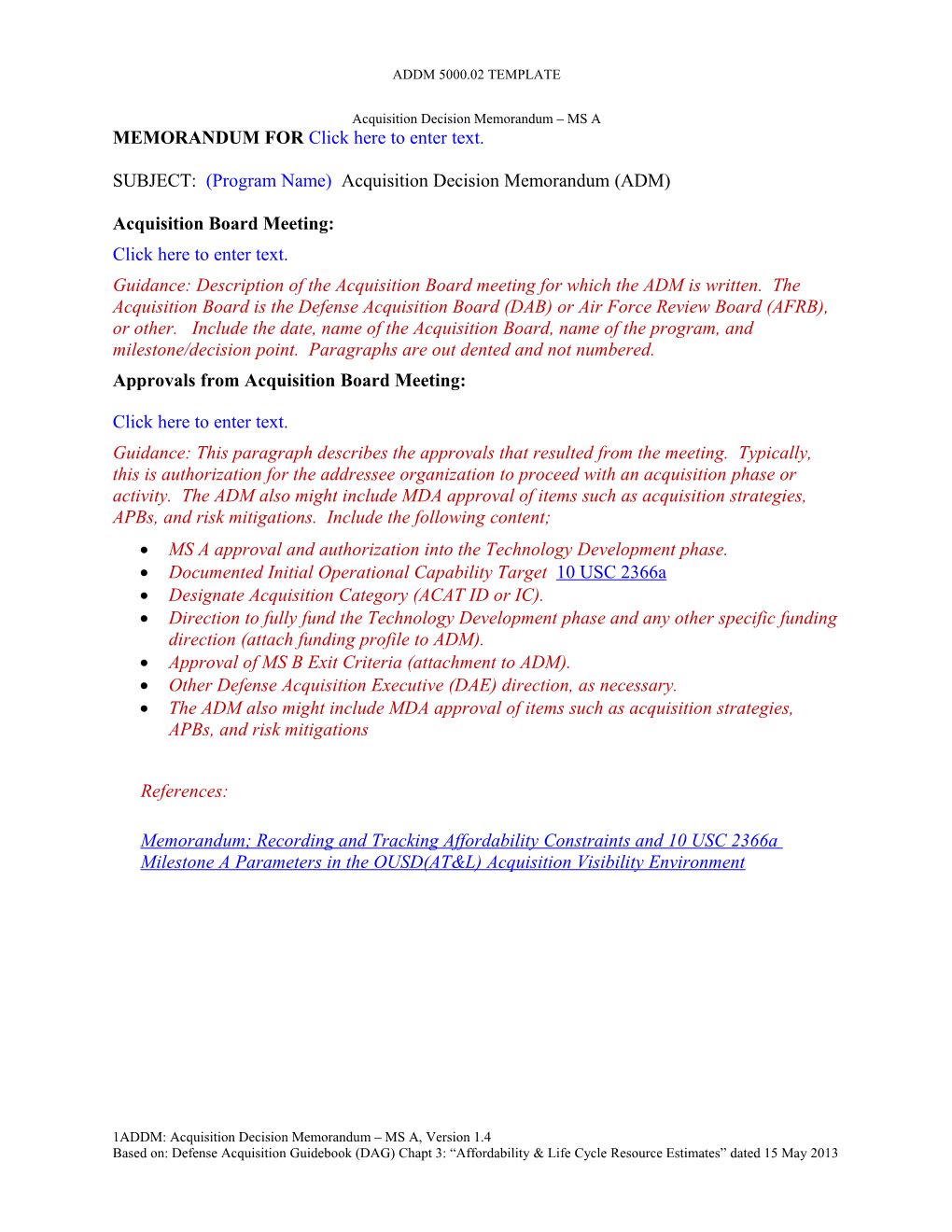 Acquisition Decision Memorandum (ADM)-MS a ADDM Template V1.3