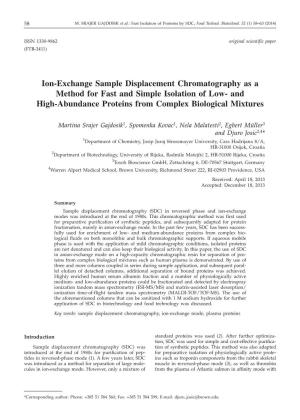 Ion-Exchange Sample Displacement Chromatography As a Method for Fast and Simple Isolation of Low- and High-Abundance Proteins from Complex Biological Mixtures