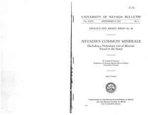 NEVADA's COMMON MINERALS (Including a Preliminary List of Minerals Found in the State)