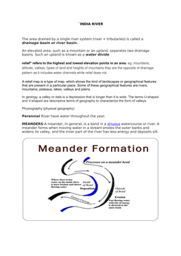 `INDIA RIVER the Area Drained by a Single River System (River +