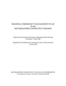 REGIONAL EMERGENCY MANAGEMENT PLAN for the SOUTHEASTERN CONNECTICUT REGION