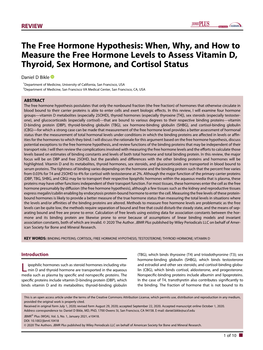 The Free Hormone Hypothesis: When, Why, and How to Measure the Free Hormone Levels to Assess Vitamin D, Thyroid, Sex Hormone, and Cortisol Status