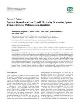 Optimal Operation of the Hybrid Electricity Generation System Using Multiverse Optimization Algorithm