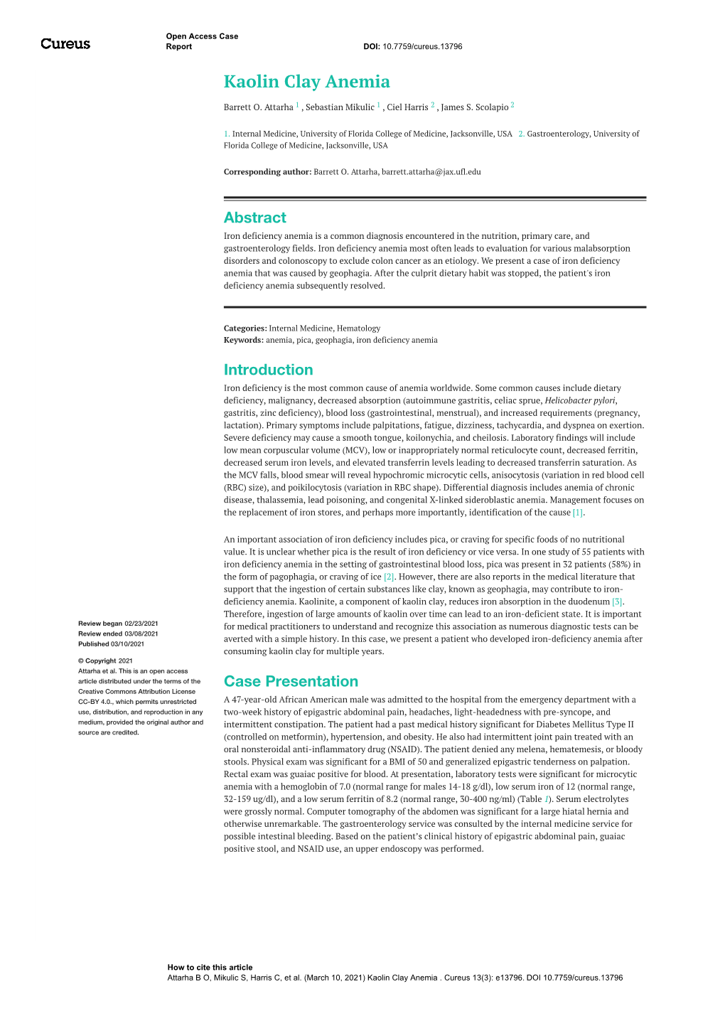 Kaolin Clay Anemia