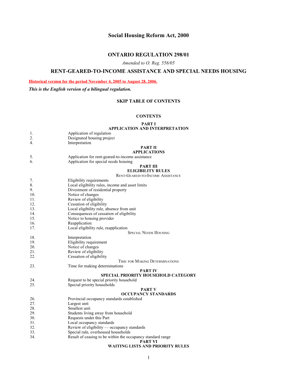 Housing Services Act, 2011 - O. Reg. 298/01