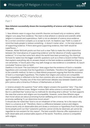 Atheism AO2 Handout Part 1