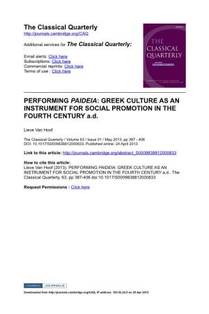 GREEK CULTURE AS an INSTRUMENT for SOCIAL PROMOTION in the FOURTH CENTURY A.D