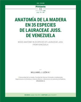 Anatomía De La Madera En 35 Especies De Lauraceae Juss. De Venezuela