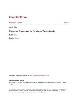 Marketing Theory and the Fencing of Stolen Goods
