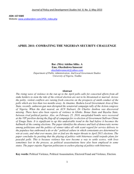 April 2011: Combating the Nigerian Security Challenge