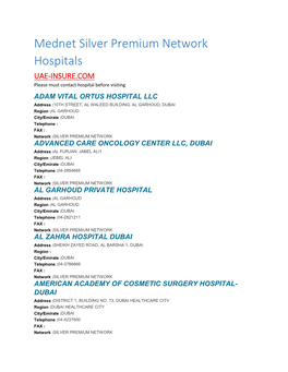 Mednet Silver Premium Network Hospitals