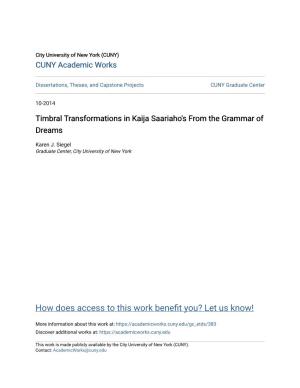Timbral Transformations in Kaija Saariaho's from the Grammar of Dreams