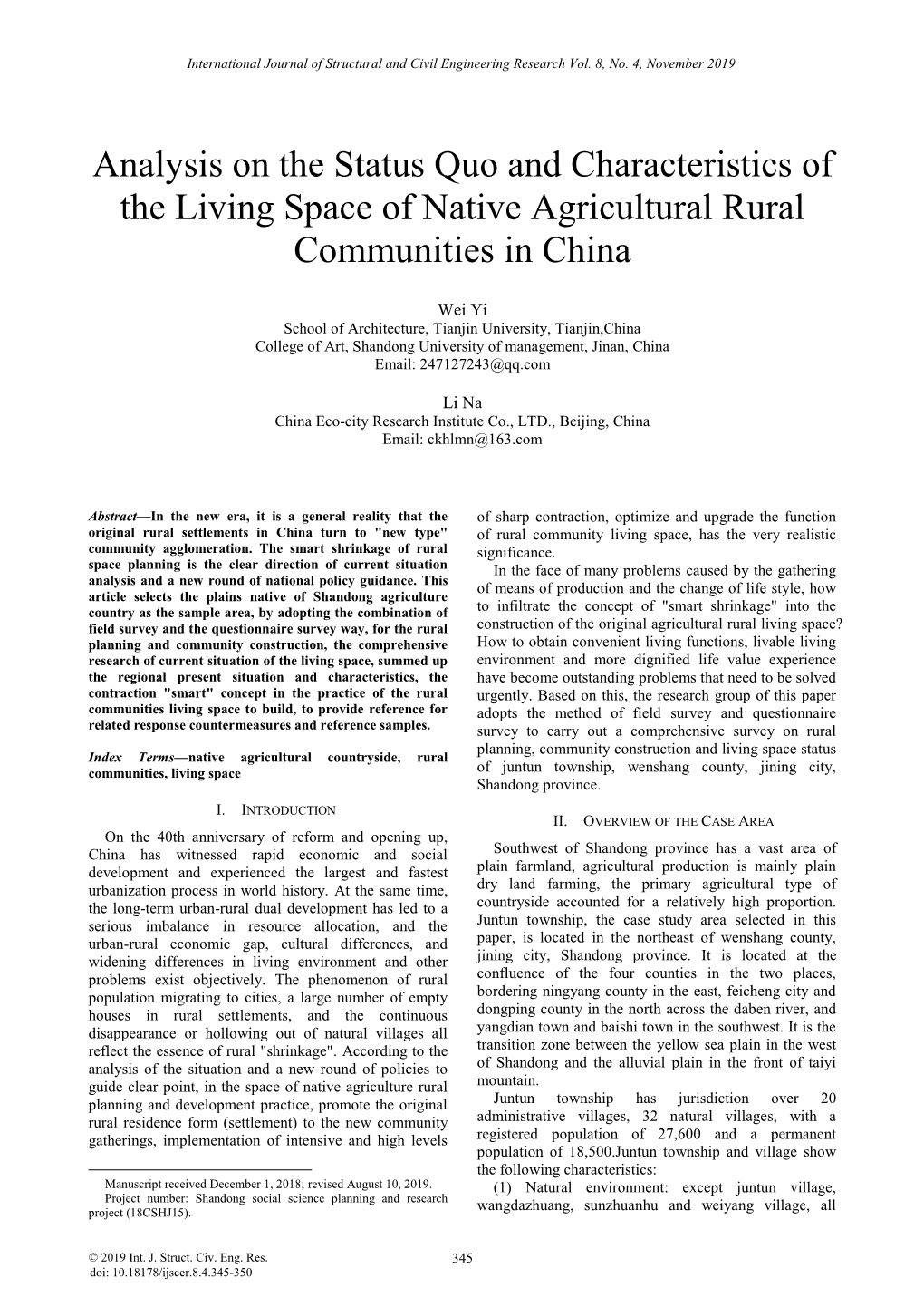 Analysis on the Status Quo and Characteristics of the Living Space of Native Agricultural Rural Communities in China