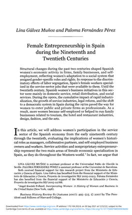 Female Entrepreneurship in Spain During the Nineteenth and Twentieth Centuries