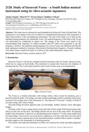 2128. Study of Sarasvati Veena – a South Indian Musical Instrument Using Its Vibro-Acoustic Signatures