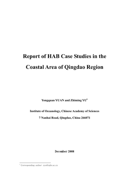 Report of HAB Case Studies in the Coastal Area of Qingdao Region