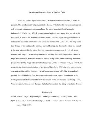 Lavinia: an Alternative Study in Virgilian Pietas