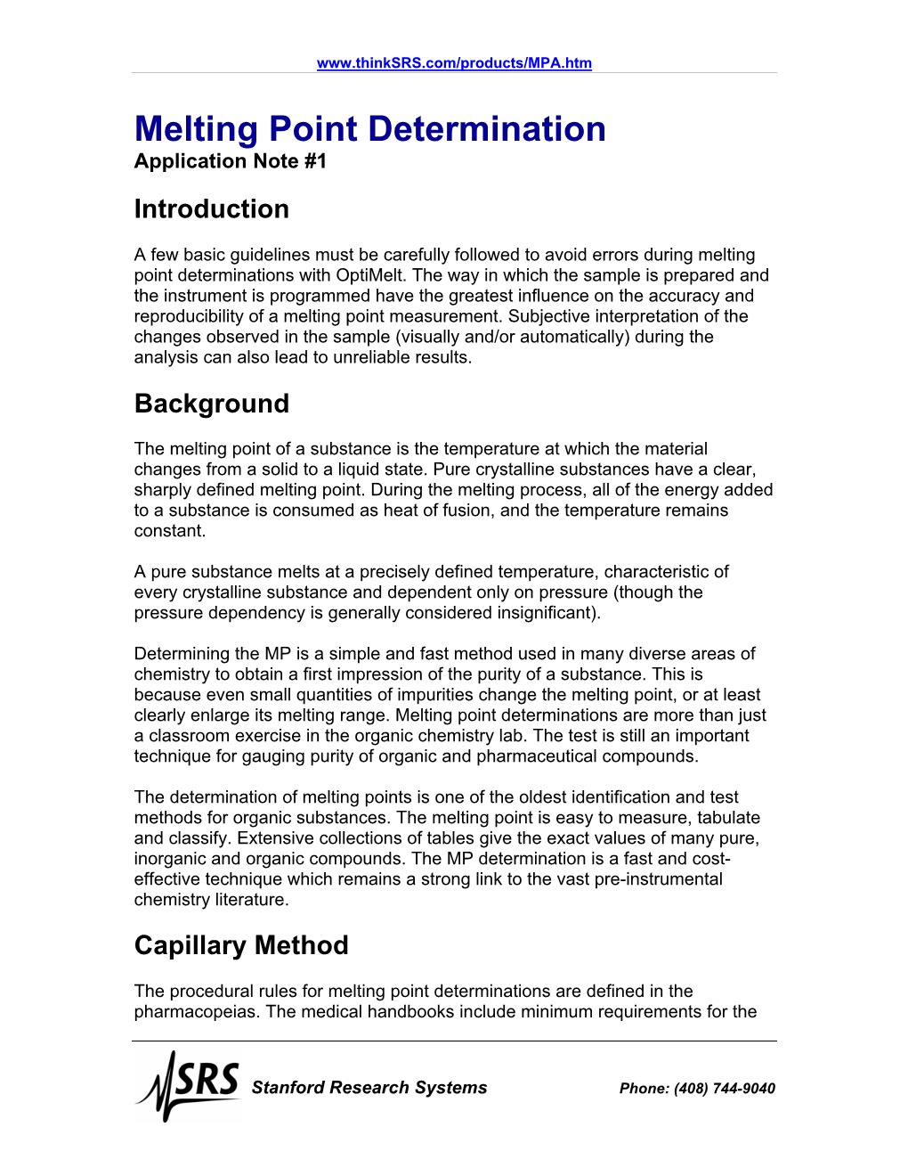 Melting Point Determination Application Note #1