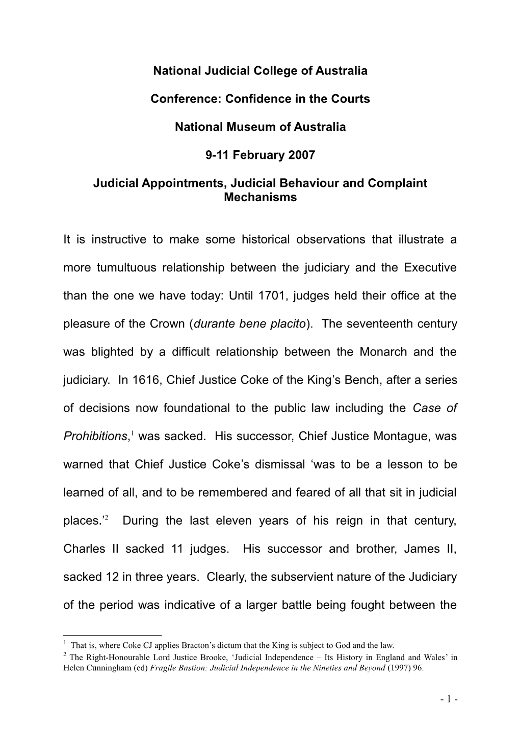 Judicial Appointments, Judicial Behaviour And Complaint Mechanisms