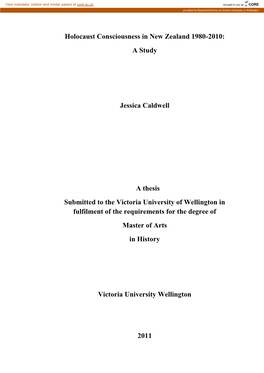 Holocaust Consciousness in New Zealand 1980-2010: a Study
