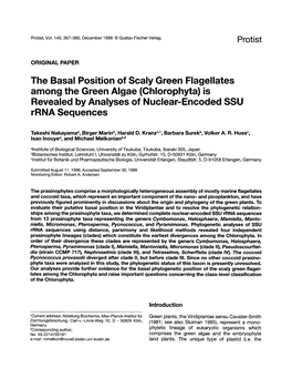 The Basal Position of Scaly Green Flagellates Among the Green Algae (Chlorophyta) Is Revealed by Analyses of Nuclear-Encoded SSU Rrna Sequences