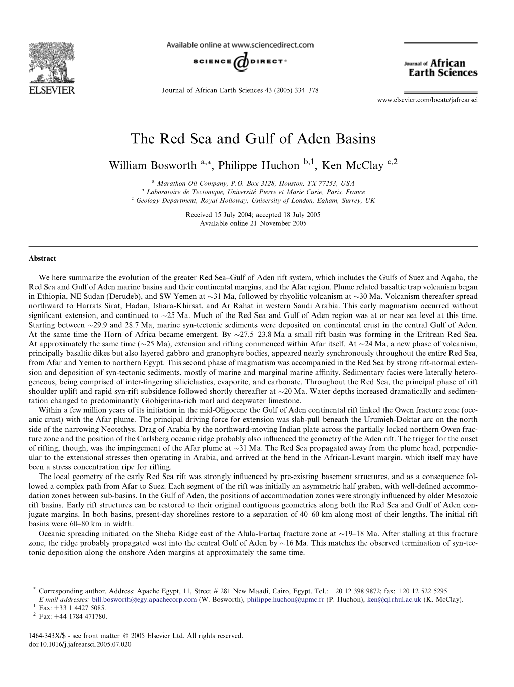 The Red Sea and Gulf of Aden Basins