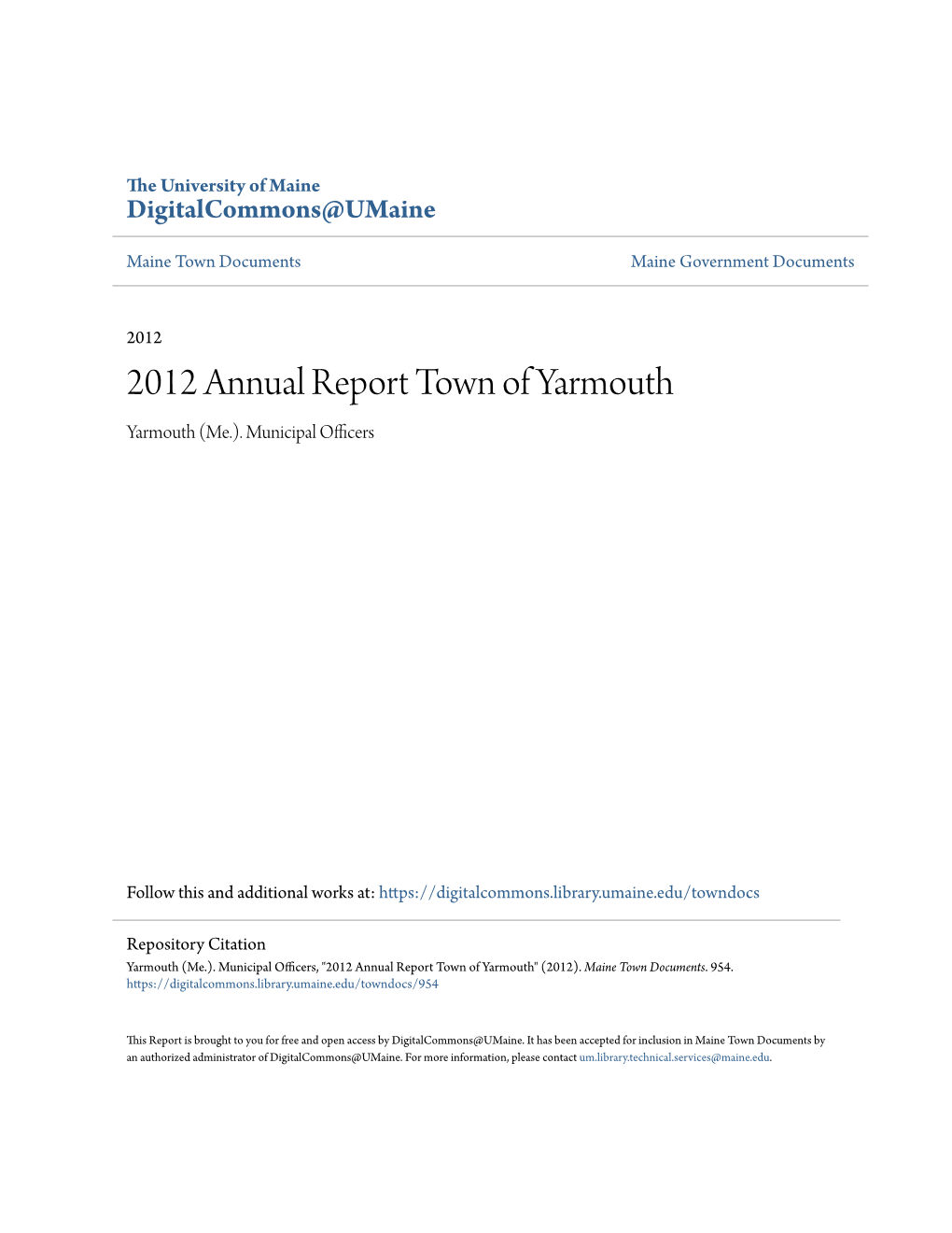 2012 Annual Report Town of Yarmouth Yarmouth (Me.)