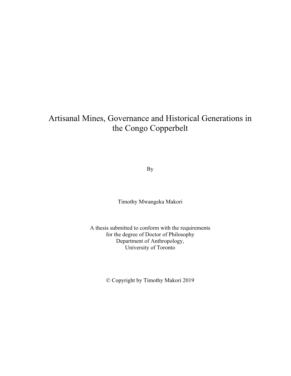 Artisanal Mines, Governance and Historical Generations in the Congo Copperbelt