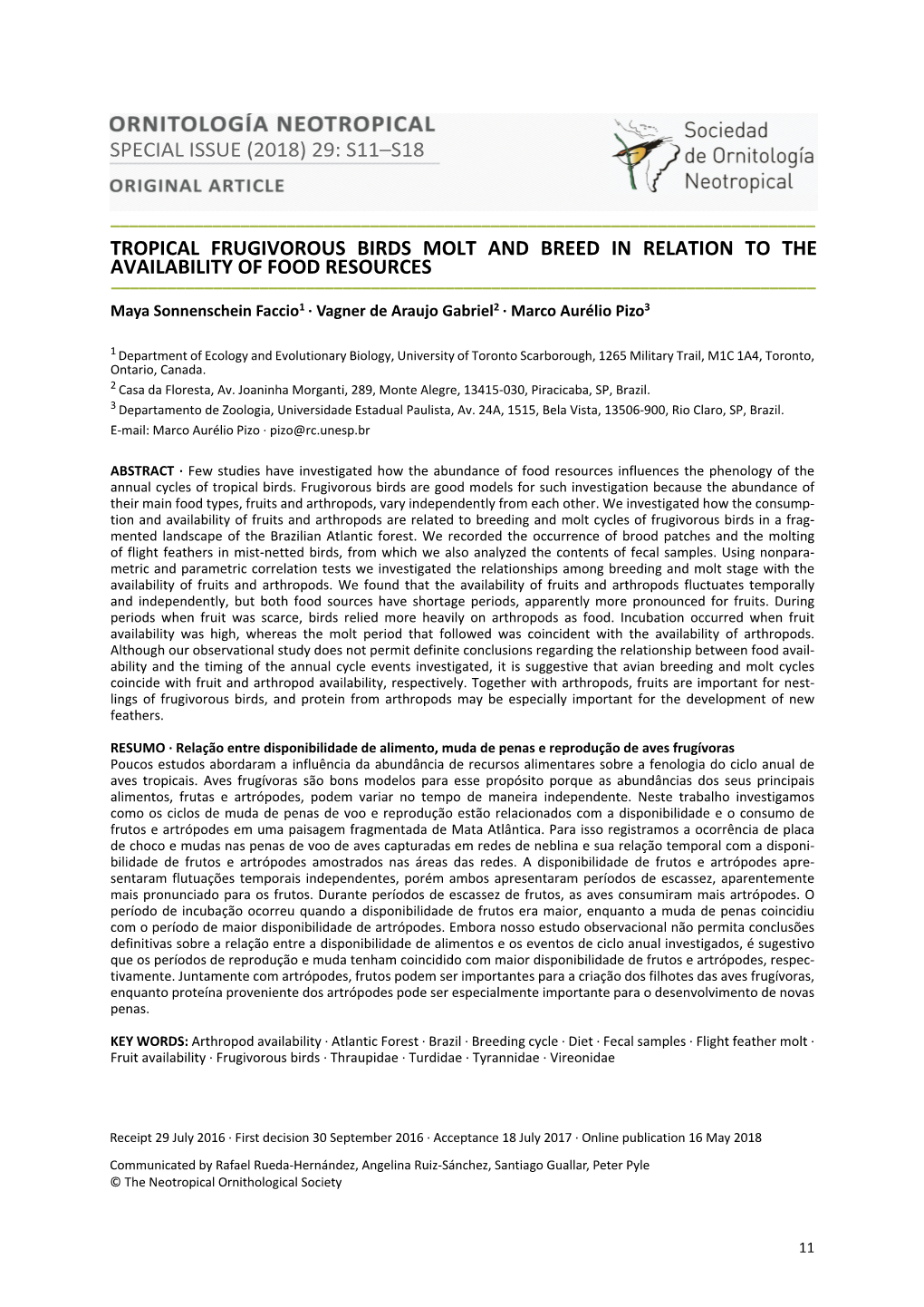 Tropical Frugivorous Birds Molt and Breed in Relation to the Availability