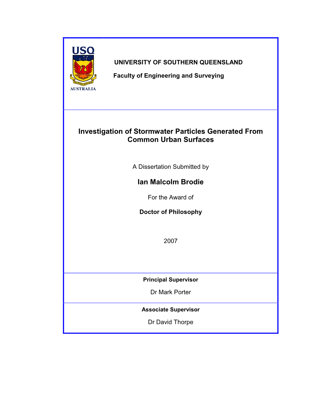 Investigation of Stormwater Particles Generated from Common Urban Surfaces