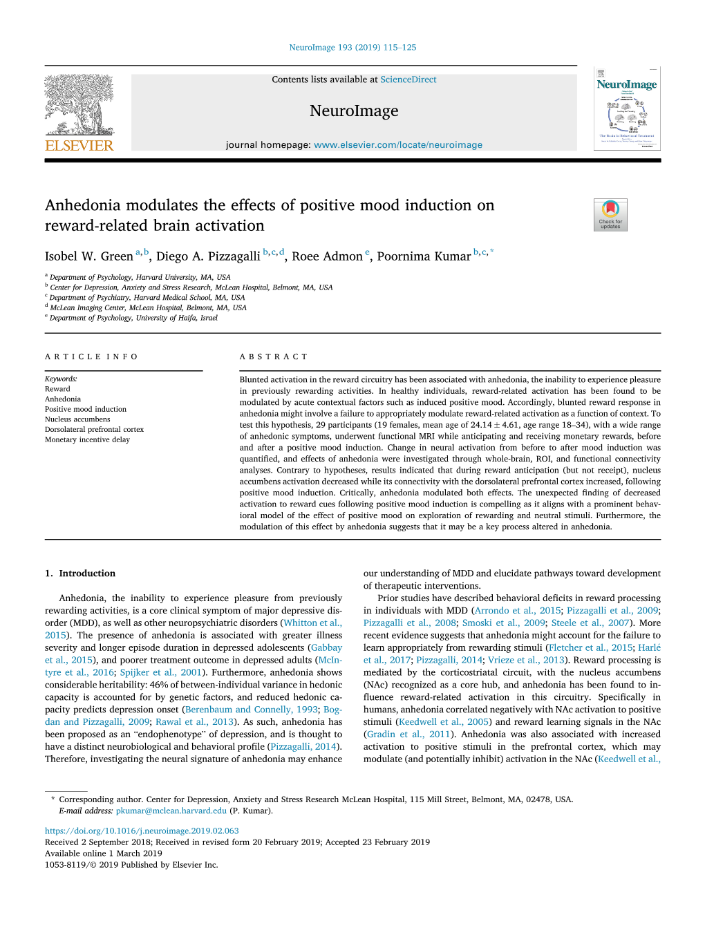 Anhedonia Modulates the Effects of Positive Mood Induction on Reward-Related Brain Activation