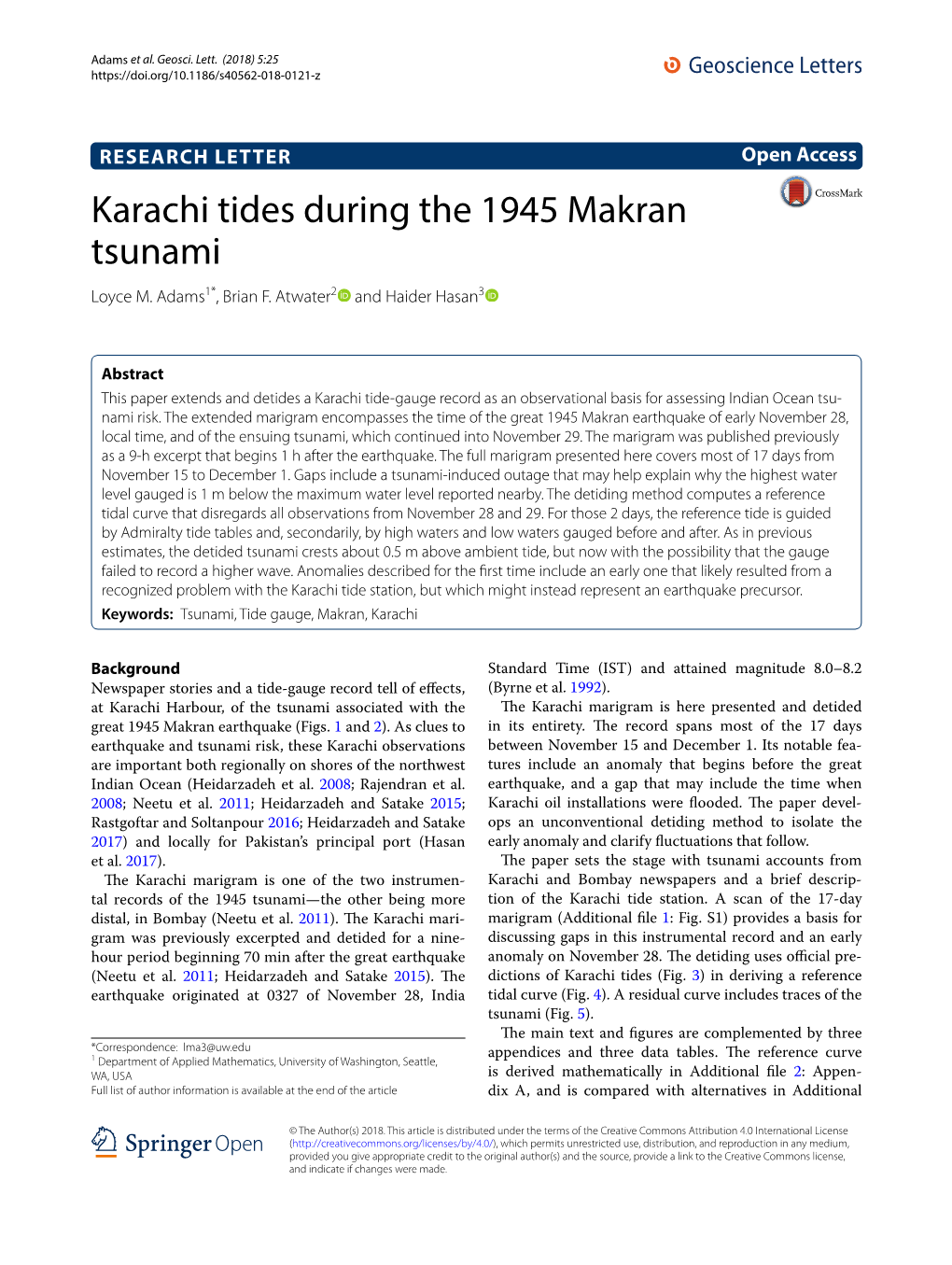 Karachi Tides During the 1945 Makran Tsunami Loyce M