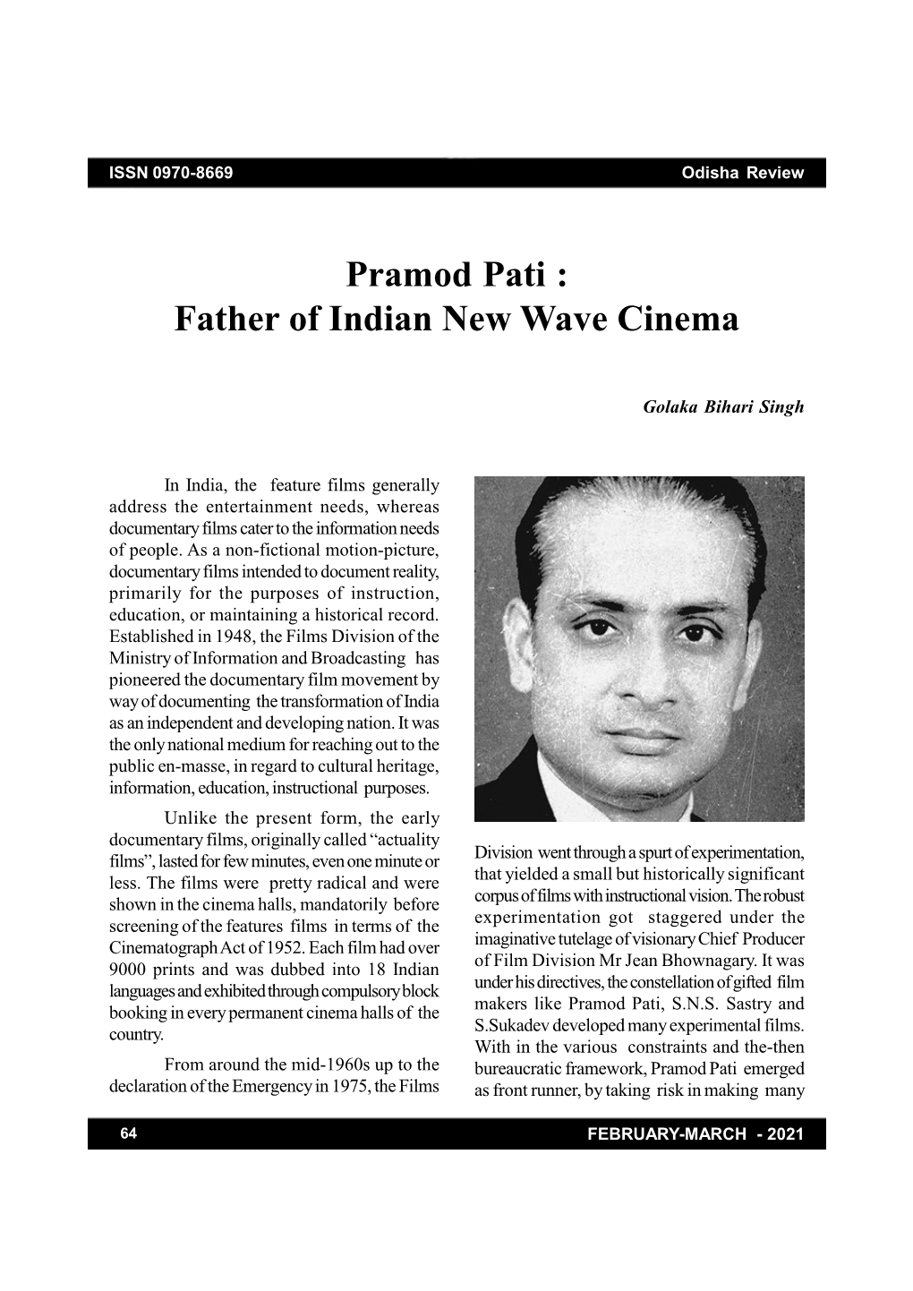 Pramod Pati : Father of Indian New Wave Cinema