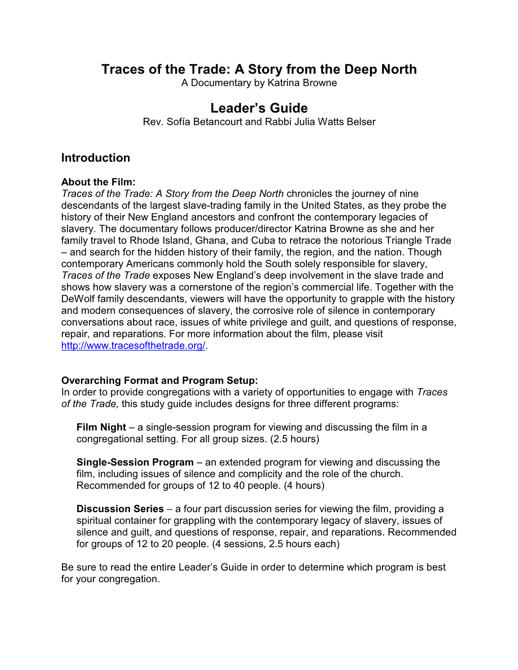 Traces of the Trade Leader's Guide FINAL