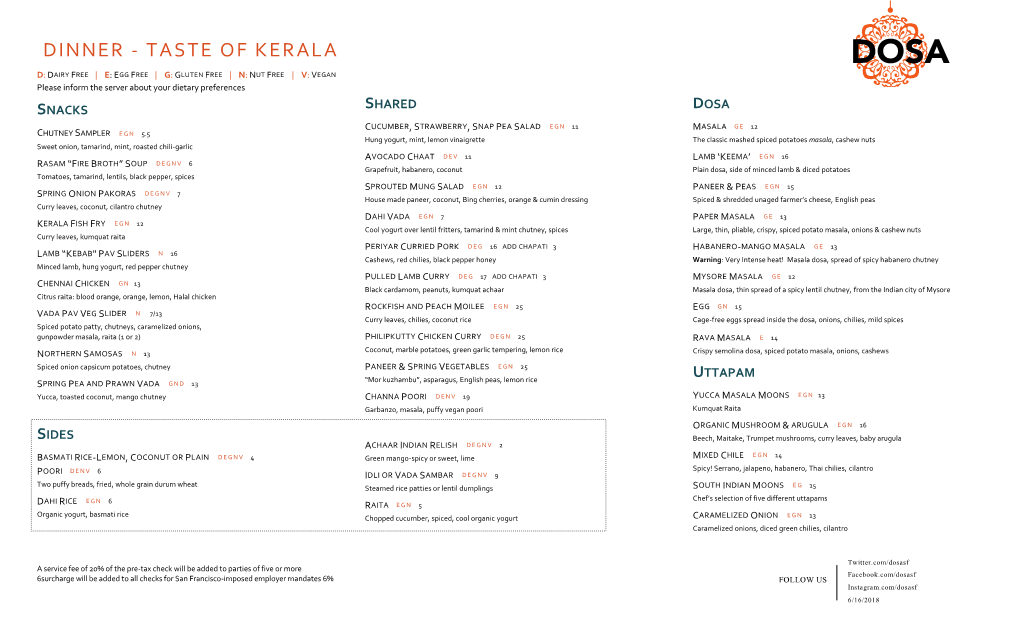 Dinner - Taste of Kerala