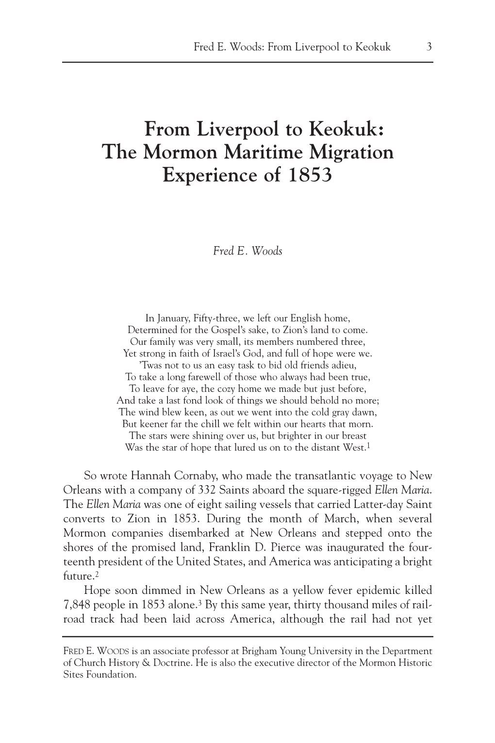 From Liverpool to Keokuk: the Mormon Maritime Migration Experience of 1853
